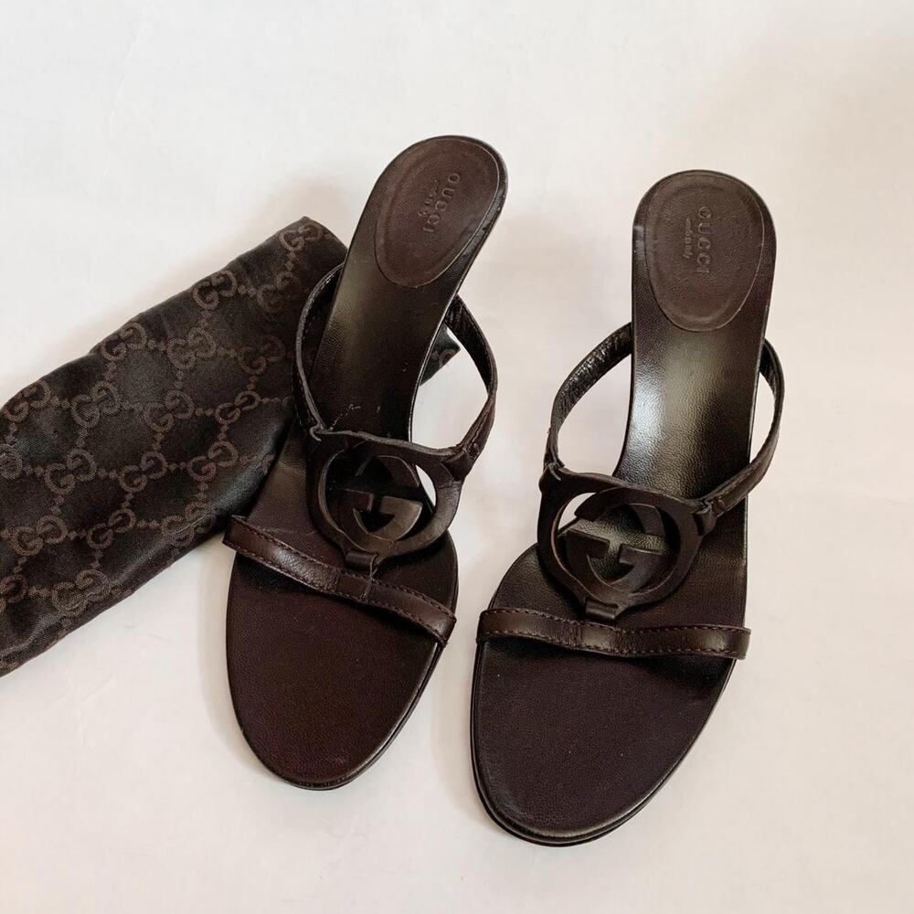 Gucci Brown Leather Sandal Heels Size 40 - Picture 4 of 5